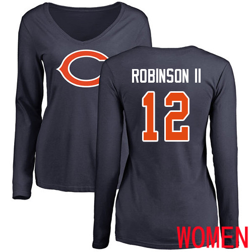 Chicago Bears Navy Blue Women Allen Robinson Name and Number Logo NFL Football #12 Long Sleeve T Shirt->nfl t-shirts->Sports Accessory